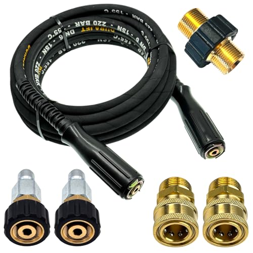M&M Smartek Hochdruckschlauch 220 bar M22x1,5 IG beidseitig + Schnellkupplung Set DURAJET DN6 Gummi-Schlauch Profi HD-Verlängerung für Kärcher Kränzle HD-Reiniger + Adapter & Knickschutz (50 Meter) M&M Smartek Hochdruckschlauch 220 bar M22x1,5 IG beidseitig + Schnellkupplung Set DURAJET DN6 Gummi-Schlauch Profi HD-Verlängerung für Kärcher Kränzle HD-Reiniger + Adapter & Knickschutz (50 Meter) von M&M Smartek