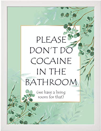 M&M Smartek gedrucktes Poster in A4 Spruch - Bitte koksen Sie nicht im Badezimmer, dafür haben wir ein Wohnzimmer - Hochauflösender Druck. Verschiedene Motive (Motiv_11_a4_en_Rahmen_w) von M&M Smartek