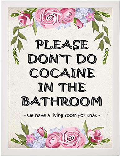 Poster im Rahmen A3 - „Bitte koksen Sie Nicht im Badezimmer, dafür haben wir EIN Wohnzimmer“ oder „Please don‘t do Cocaine in the Bathroom – we have a livig room for that“ Hochauflösender Druck (en_w) von M&M Smartek