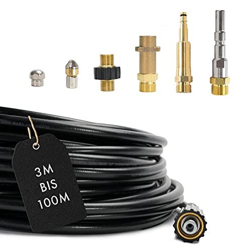 Smartek – 7-teiliger Rohrreinigungsschlauch (3 – 100m) für Kärcher, Nilfisk Alto WAP Hochdruckreiniger AG M22 x 1,5 IG & Bajonett Adapter & Adapter KEW & 2x rotierende Düsen & Quick Connect (50) von M&M Smartek