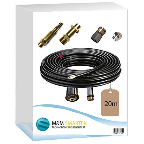 Rohrreinigungsschlauch Set 4-Teilig für Kärcher Workzone Aldi Craft HD HDS Anschluss 1/8" AG : M22 x 1,5 IG & Bajonett-Adapter & Adapter Quick-Click & rotierende/starre Rohrreinigungsdüse (20 Meter) von M&M Smartek