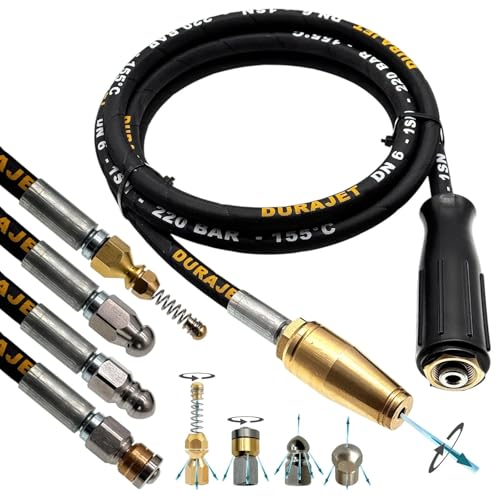 Rohrreinigungsschlauch für Kärcher Kränzle HD HDS | M22x1,5 IG Anschluss + 5 Düsen Set | 220 bar 150°C | DN6 Hochdruckschlauch DURAJET für WC Siphon Abflussleitung Profi & Heimgebrauch (5 Meter) von M&M Smartek