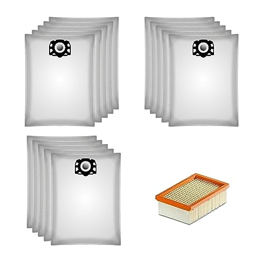 SET – 1x Flachfaltenfilter für KÄRCHER - ersetzt Original Filter wie 2.863-005.0 für MV 4 5 6 P Premium (MV4, MV 4 Premium/Car Kit) & 10x Staubsaugerbeutel wie 2.863-006.0 von M&M Smartek