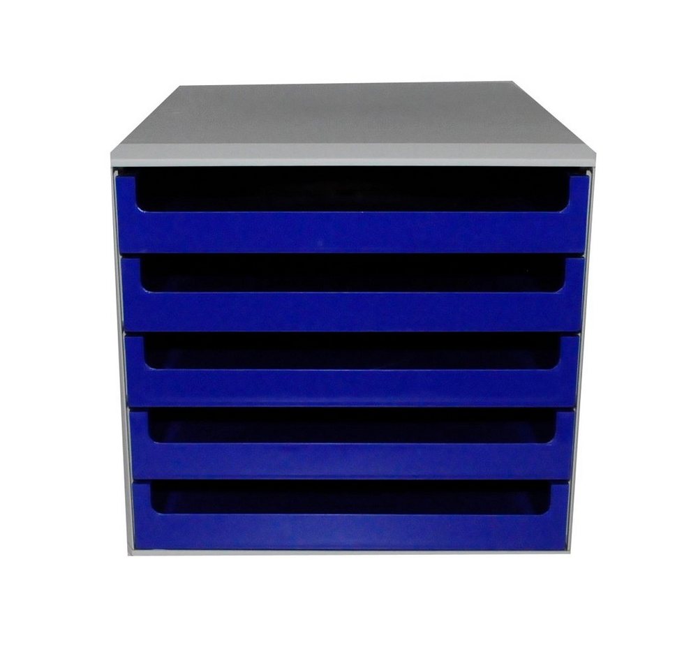 M&M Schubladenbox 1 Schubladenbox 5 offene Schubfächer 28,5x26x35,7cm grau/blau, Auszugssperre, Stapelbar, Schübe einzeln herausnehmbar von M&M