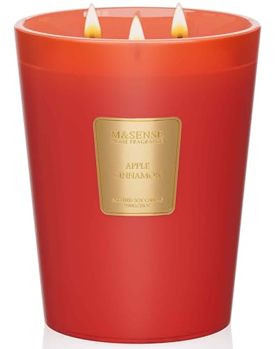 M&SENSE Apfel Zimt Duftkerze große 3 Docht natürliche Sojawachs Kerzen für Haus Weihnachtskerzen Geschenk für Winterurlaub 150 Stunden lang anhaltende langsam Verbrenen 990g von M&SENSE