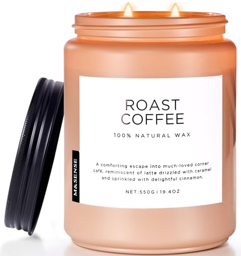 M&SENSE Duftkerzen Kaffee, 2 Docht Jar Kerze 550g, 110 Stunden Brenndauer, organische natürliche Soja-Wachs-Kerze für Schlafzimmer Küche Home Decor, Housewarming Geschenk für Männer und Frauen von M&SENSE