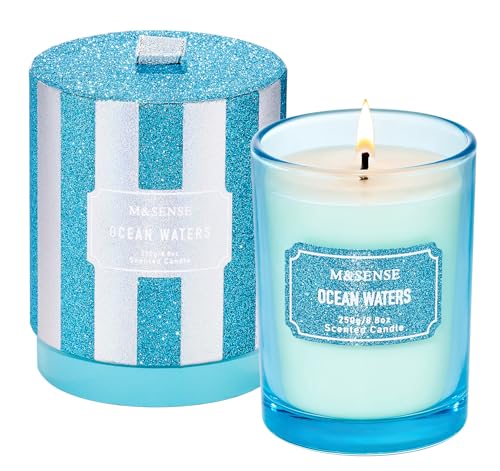 M&SENSE Duftkerzen Meeresgewässer im Glas Bergamotte& Zederholz Duftkerze stark duftende natürliche Sojakerze für Winter Heim Deko 250g 50 Std. Saubere Verbrennung Kerzegeeschenk für Frauen Muttertag von M&SENSE