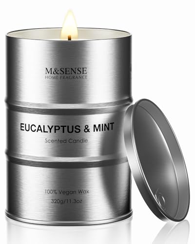 M&SENSE Eukalyptus Minze Duftkerzen im Glas (320g, 60h) – Natürliche Sojawachs-Kerze für Männer – Erfrischende Aromatherapie – Kerzen für Raumduft – Personalisierte Geschenke von M&SENSE