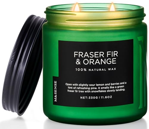 M&SENSE Frasier Fir Orange Scented Candle 330g ungiftige Sojawachskerze für Zuhause bis zu 70 Stunden 2 Baumwolldochte Tannenbaums-Duftglaskerze Weihnachts-Aromatherapiekerze zur Entspannung von M&SENSE
