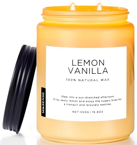 M&SENSE Kerzen Zitrone Vanille duftend, 550g 110 Stunden lang anhaltende Kerzen für Zuhause, 2 Docht natürliche Soja-Kerzen im Glas, Stress Relief Kerze Geschenke für Frauen und Männer M&SENSE Kerzen Zitrone Vanille duftend, 550g 110 Stunden lang anhaltende Kerzen für Zuhause, 2 Docht natürliche Soja-Kerzen im Glas, Stress Relief Kerze Geschenke für Frauen und Männer von M&SENSE