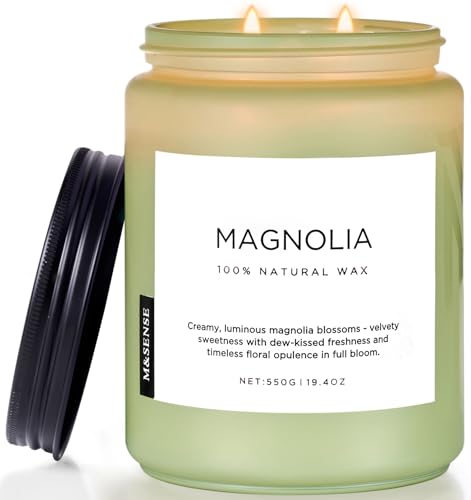 ​​M&SENSE Magnolia Jasmin Duftkerze (550g, 110h) – 2-Docht Romantischer Blumenduft – Natürliche Sojawachs-Kerze für Entspannung – Wohnparfüm & Geschenk​ von M&SENSE