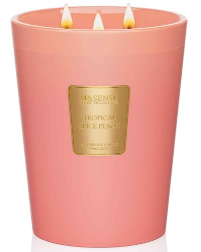 M&SENSE Tropisch-würziger Pfirsich Duftkerze im Glas groß 990g 3-Docht 150h langsame Verbrennung, Intensiver Wohnduft Aromatherapie Kerze für Entspnnung Einzugsgeschenk & Wohnaccessoire von M&SENSE