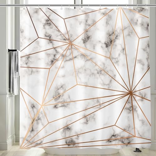M&W DAS DESIGN Duschvorhang Geometrischem Marmor Design Elegantes Badezimmer Weiß-Grauer Marmoroptik 180x200 cm inkl. 12 C-Ringe Gewicht unten von M&W DAS DESIGN