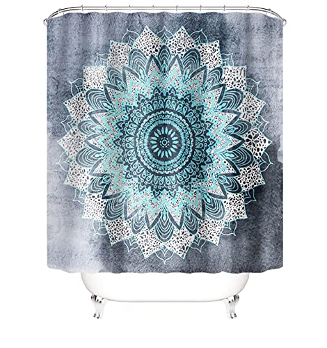 M&W DAS DESIGN Duschvorhang Mandala Kreise grau Pflanzen Badezimmer Textil Blumen Vorhang Schimmelresistent Orientalisch Flora Blätter Boho inkl. 12 C-Ringe Gewicht unten von M&W DAS DESIGN