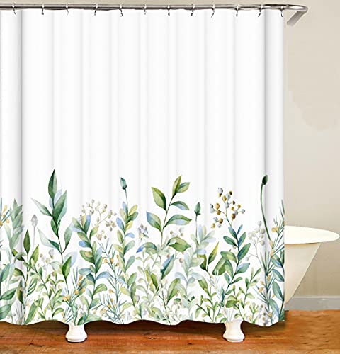 M&W DAS DESIGN Duschvorhang Vintage Garden Plants Pflanzen Textil gelb grün Natur Wachstum Vorhang Ruhe Schimmelresistent Blätter Farbfest inkl. 12 C-Ringe Gewicht unten von M&W DAS DESIGN