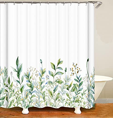 M&W DAS DESIGN Duschvorhang Vintage Garden Plants Pflanzen Textil gelb grün Natur Wachstum Vorhang Ruhe Schimmelresistent Blätter Farbfest inkl. 8 C-Ringe Gewicht unten 120x180(BxH) cm von M&W DAS DESIGN