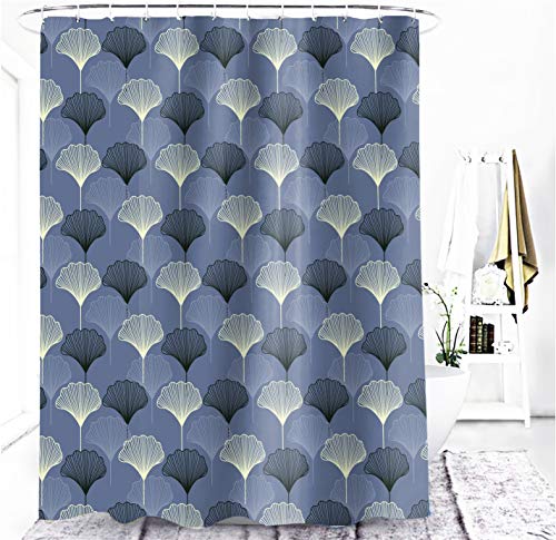 M&W DAS DESIGN Duschvorhang grau blau Ginkgo Blatt Pflanzen Badezimmer Textil Vorhang mit Antischimmel Effekt waschbar Shower Curtain inkl. 12 C-Ringe mit Gewicht unten 180x200cm(BxH) von M&W DAS DESIGN