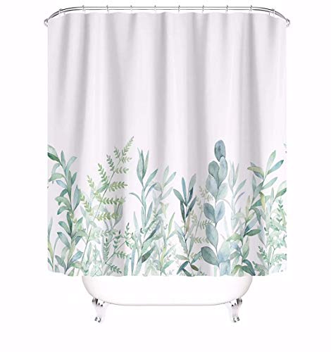 M&W DAS DESIGN Duschvorhang grüne Blätter Blumen Pflanzen Badezimmer Textil Vorhang mit Antischimmel Effekt waschbar Shower Curtain badewanne inkl. 12 C-Ringe mit Gewicht unten 180x180cm(BxH) von M&W DAS DESIGN