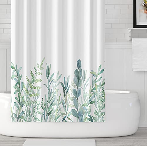 M&W DAS DESIGN Duschvorhang grüne Blätter Blumen Pflanzen Badezimmer Textil Vorhang mit Antischimmel Effekt waschbar Shower Curtain badewanne inkl. 8 C-Ringe mit Gewicht unten 120x180cm(BxH) von M&W DAS DESIGN