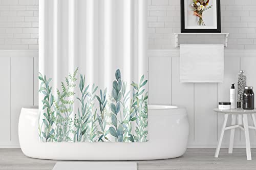 M&W DAS DESIGN Duschvorhang grüne Blätter Blumen Pflanzen Badezimmer Textil Vorhang mit Antischimmel Effekt waschbar Shower Curtain badewanne inkl. 8 C-Ringe mit Gewicht unten 120x200cm(BxH) von M&W DAS DESIGN