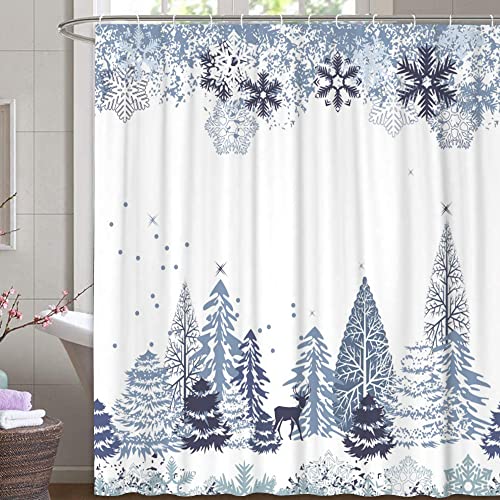 M&W DAS DESIGN Weihnachten Duschvorhang Sterne-Flitter Schnee Textil Vorhang weiß Baum Rentier Schimmelresistent Weihnachtsdeko Farbefest inkl. 12 C-Ringe Gewicht unten 180x200cm(BxH) von M&W DAS DESIGN