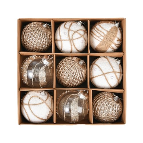 M&W DasDesign 9er Set Weihnachtsbaumkugeln mit 3 verschiedenen Designs, 8cm, Plastik Christbaumkugel Baumkugel Glas, weiß, weihnachtsdeko, 3 edle Designs mit goldglänzenden Akzenten von M&W DAS DESIGN