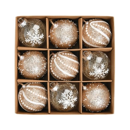 M&W DasDesign Weihnachtskugeln Set, 9er-Pack Christbaumkugeln mit 8 cm Durchmesser – 3 Elegante Designs mit Goldener Glitzeroberfläche Festliche Baumschmuckkugeln für stilvolle Weihnachtsdekoration von M&W DAS DESIGN