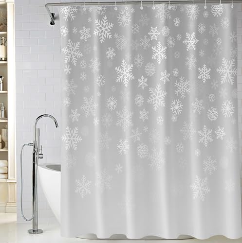 M&W DasDesign Winterlicher Duschvorhang – Elegantes Schneeflocken-Design, wasserabweisender Polyester-Duschvorhang für das Badezimmer, maschinenwaschbar und langlebig,grau, 180x200 cm von M&W DAS DESIGN
