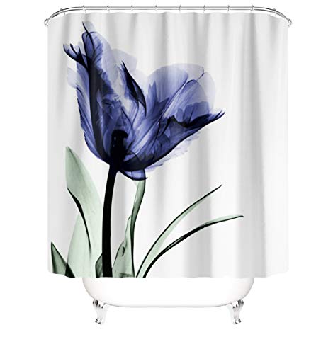 M&W DasDesign Duschvorhang Tulpen Blumen lila blau Badezimmer Textil Vorhang Blätter Antischimmel Effekt waschbar Pflanzen Shower Curtain badewanne inkl. 12 C-Ringe Gewicht unten 180x200cm(BxH) von M&W DasDesign