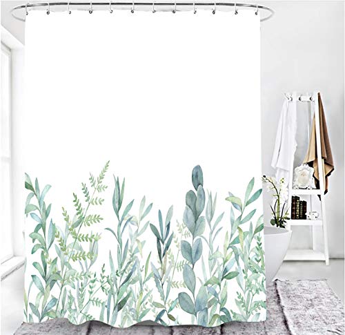 M&W DAS DESIGN Duschvorhang grüne Blätter Blumen Pflanzen Badezimmer Textil Vorhang mit Antischimmel Effekt waschbar Shower Curtain badewanne inkl. 12 C-Ringe Gewicht unten 180x200cm(BxH) von M&W DAS DESIGN