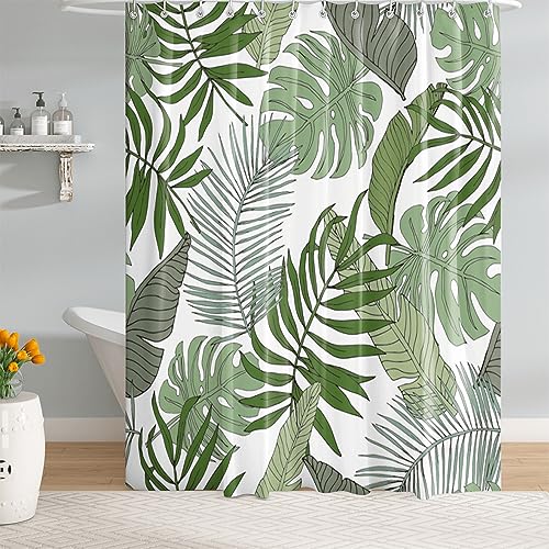 M&W Home Duschvorhang handgemalte tiefgrüne Bananenblätter moosgrün große Blätter Exotische Blattmotive tropischer Pflanzen Hochwertiger Duschvorhang aus 100% wasserdichtem Polyester Größe 180x200 von M&W Home