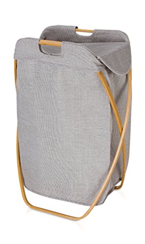 möve Bamboo Klappbarer Wäschekorb, Leinen, grau, 39 x 46 x 66 cm von Möve