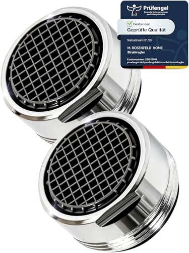 2 Stk Wasserhahn Aufsatz Strahlregler M24 Wasserfluss 5l/min - High Tech Anti Kalk Wasserhahn Sieb mit Kugelförmige Filter - Luftsprudler aus Verchromten Messing - Aufsatz Strahlregler für Wasserhähne von M. ROSENFELD HOME