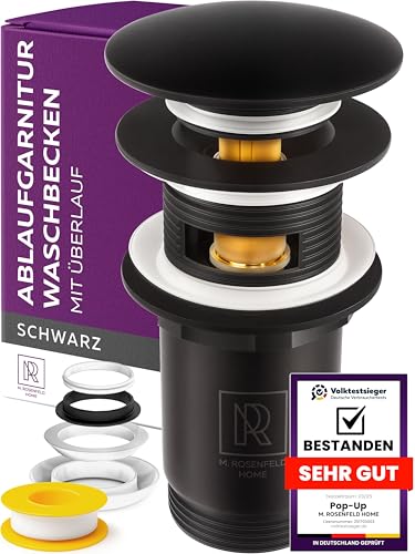 Ablaufgarnitur Waschbecken Schwarz mit Überlauf – Pop Up Ablaufventil für Waschtisch & Waschbecken – Schwarze Abflussgarnitur 1 ¼″ – Push Open Ventil M. ROSENFELD HOME Ablaufgarnitur Waschbecken Schwarz mit Überlauf – Pop Up Ablaufventil für Waschtisch & Waschbecken – Schwarze Abflussgarnitur 1 ¼″ – Push Open Ventil M. ROSENFELD HOME von M. ROSENFELD HOME