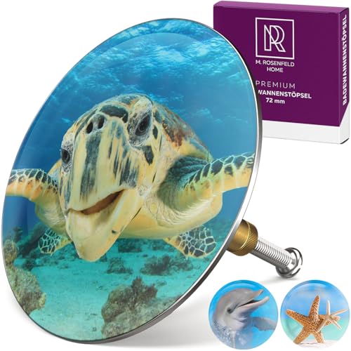 M. ROSENFELD HOME Badewannenstöpsel mit Motiv Schildkröte - Turtle - Stöpsel Badewanne 72mm Universal Badewannenstöpsel aus Messing mit Doppel Dichtung von M. ROSENFELD HOME