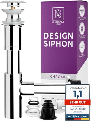 Design Siphon Waschbecken Edelstahl mit Pop Up Ventil, Ablaufgarnitur mit Überlauf & Abflussrohr für Bad und Waschtisch – M. ROSENFELD HOME von M. ROSENFELD HOME