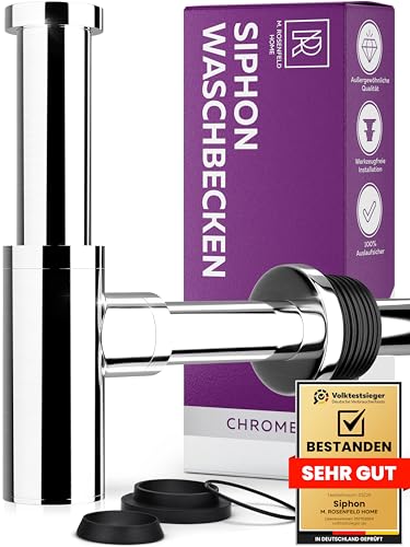 Siphon Waschbecken Edelstahl 60-140mm Höhe, Abflussrohr 330mm Länge, 1 1/4" für Bad & Waschtisch mit Reinigungsöffnung, Dichtungen und Einbauanleitung – M. ROSENFELD HOME von M. ROSENFELD HOME