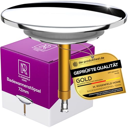 M. ROSENFELD HOME Badewannenstöpsel Universal Ø 72 Premium - Stöpsel Badewanne Chrom aus Messing mit Doppel Dichtung - Rostfrei Badewannen Stöpsel Verschluss Badezimmer zubehör von M. ROSENFELD HOME
