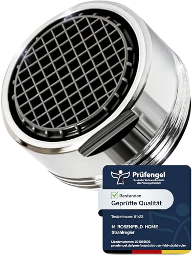 Strahlregler Wasserhahn Aufsatz Küche & Bad M24 Wassersparen 5 l/min - High Tech Anti Kalk Wasserhahn Sieb mit Kugelförmige Filter - Luftsprudler aus Verchromten Messing von M. ROSENFELD HOME