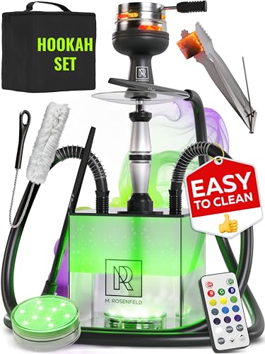 Hookah 2 Schlauch Hookah Set - YADO Square Hookah To Go mit Hookah Charcoal Halter Heat Management Device und Big Black Silicone Hookah Bowl und Tasche für Shisha Portable Hookah Set mit allem von M. ROSENFELD