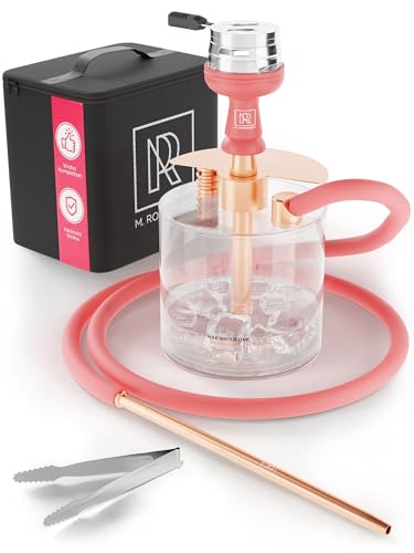 M. ROSENFELD Mini Shisha To Go mit Tasche & Premium Zubehör [Shisha Kopf Set mit HMD Smokebox + Schlauch + Mundstück] Edelstahl Tauchrohr Diffusor & Acryl Kleine Bowl - Shisha Roségold von M. ROSENFELD