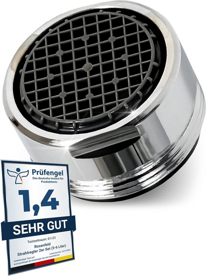 M. Rosenfeld Strahlregler Sehr Wassersparend - M24 Wasserfluss 5l/min -, (High Tech Anti Kalk Wasserhahn Sieb mit Kugelförmige Filter, 1-tlg., Luftsprudler aus Verchromten Messing), - Aufsatz Strahlregler für Wasserhähne von M. Rosenfeld
