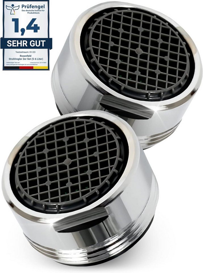M. Rosenfeld Strahlregler Sehr Wassersparend - M24 Wasserfluss 5l/min -, (High Tech Anti Kalk Wasserhahn Sieb mit Kugelförmige Filter, 2-tlg., Luftsprudler aus Verchromten Messing), - Aufsatz Strahlregler für Wasserhähne von M. Rosenfeld