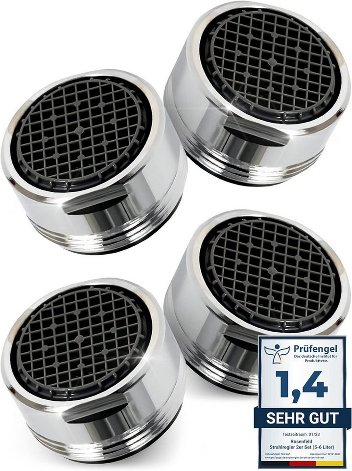 M. Rosenfeld Strahlregler Sehr Wassersparend - M24 Wasserfluss 5l/min -, (High Tech Anti Kalk Wasserhahn Sieb mit Kugelförmige Filter, 4-tlg., Luftsprudler aus Verchromten Messing), - Aufsatz Strahlregler für Wasserhähne von M. Rosenfeld