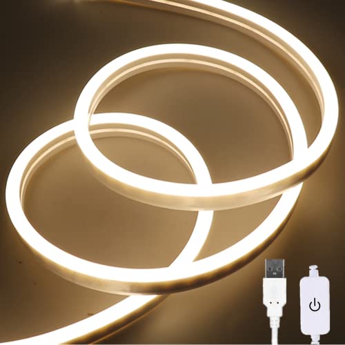 M.best Led Strip 2m, USB Neon Led Streifen Wasserdicht Flexibel LED Neon Lichtband mit Controller für Innen und Außen dekoration (Warmweiß) von M.best