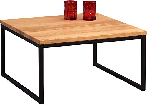 M2 Kollektion 265522 Couchtisch Karolin, quadratisch, Echtholz Wildeiche massiv geölt, Gestell Metall schwarz, 60x60cm, Höhe 35cm von M2 Kollektion