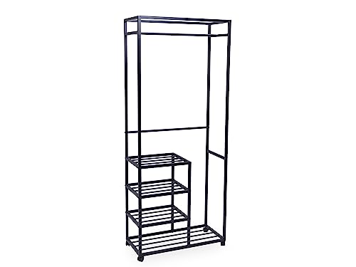 M2 Kollektion Andorra – Moderner Kleiderständer, 75x183x35 cm | Schwarz | Mit Rollen & 3 Ablagen | Viel Stauraum für Kleidung & Schuhe | Perfekt für Flur, Schlafzimmer & Ankleidezimmer von M2 Kollektion