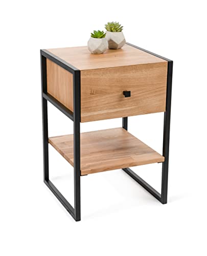 M2 Kollektion Bolzano1 Beistelltisch, Eiche, Holz Wildeiche, Metall Schwarz, 40x60x40 von M2 Kollektion