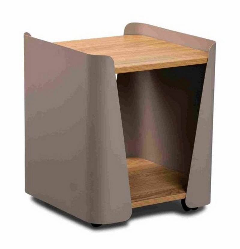 M2 Kollektion Beistelltisch Rollen, Ablage, Eiche Dekor, Metall braun + MDF - 40x48x40cm (BxHxT) von M2 Kollektion
