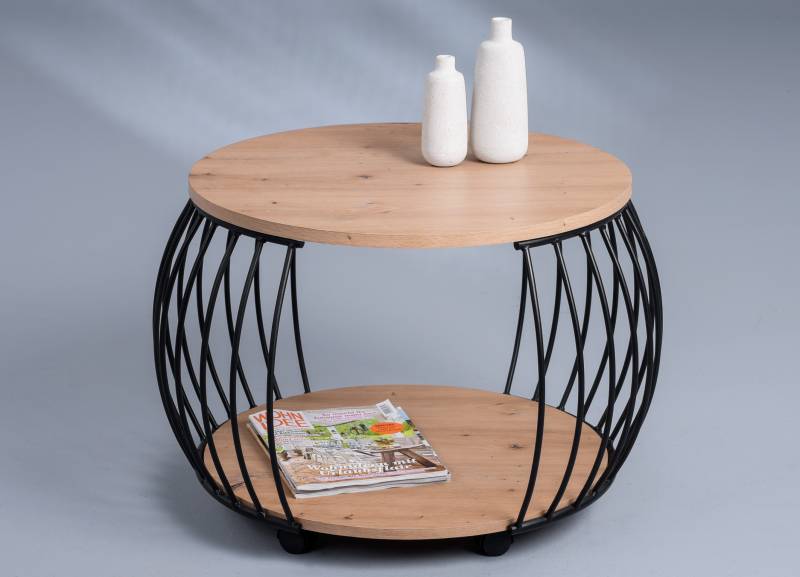 M2 Kollektion Couchtisch Peking mit Platten in Artisaneiche Dekor/Gestell Metall schwarz von M2 Kollektion